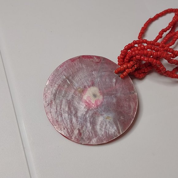 17.75 Inch Red Beaded Large Pendant Necklace - Picture 8 of 11